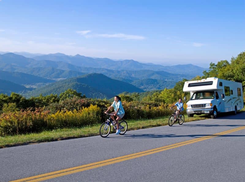A mother and son biking in North Carolina A mother and son biking in North Carolina
