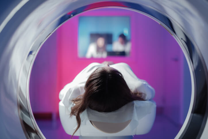 Patient in tomograph waiting for a scan