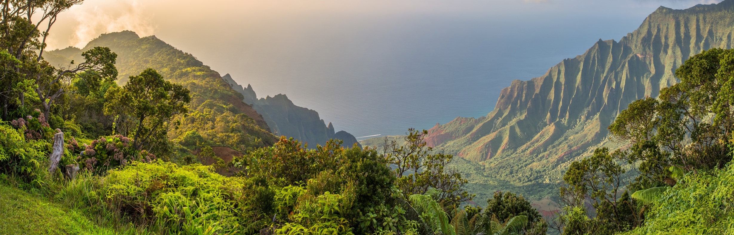 epic pano of hawaii mountains and sea